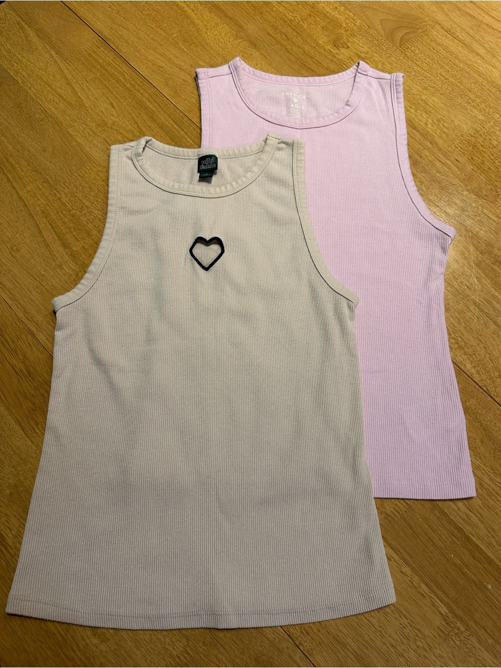 American Eagle & Wild Fable Pink & Tan Ribbed Tank Set with Heart Detail Sz S